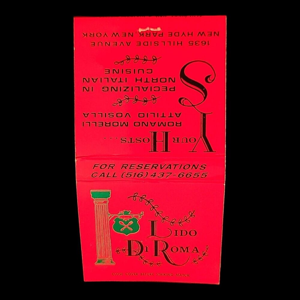 Vintage Matchbook Lido Di Roma Restaurant New York City Full Unstruck
